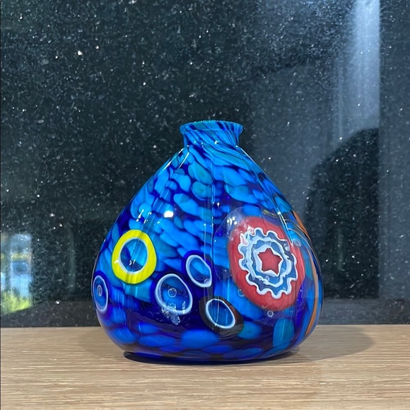 Beautiful Murano Glass Blue Multicolor Small Vase - Picture 1 of 11